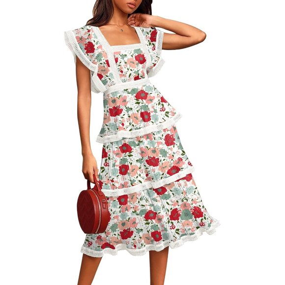 Women's Summer Floral Ruffle Chiffon Maxi Dress Boho Wedding Party - Picture 1 of 2